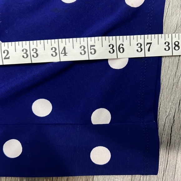 Lauren Ralph Lauren midi dress white, blue polkadot bodycon sleeveless sz. 4 - Picture 10 of 15